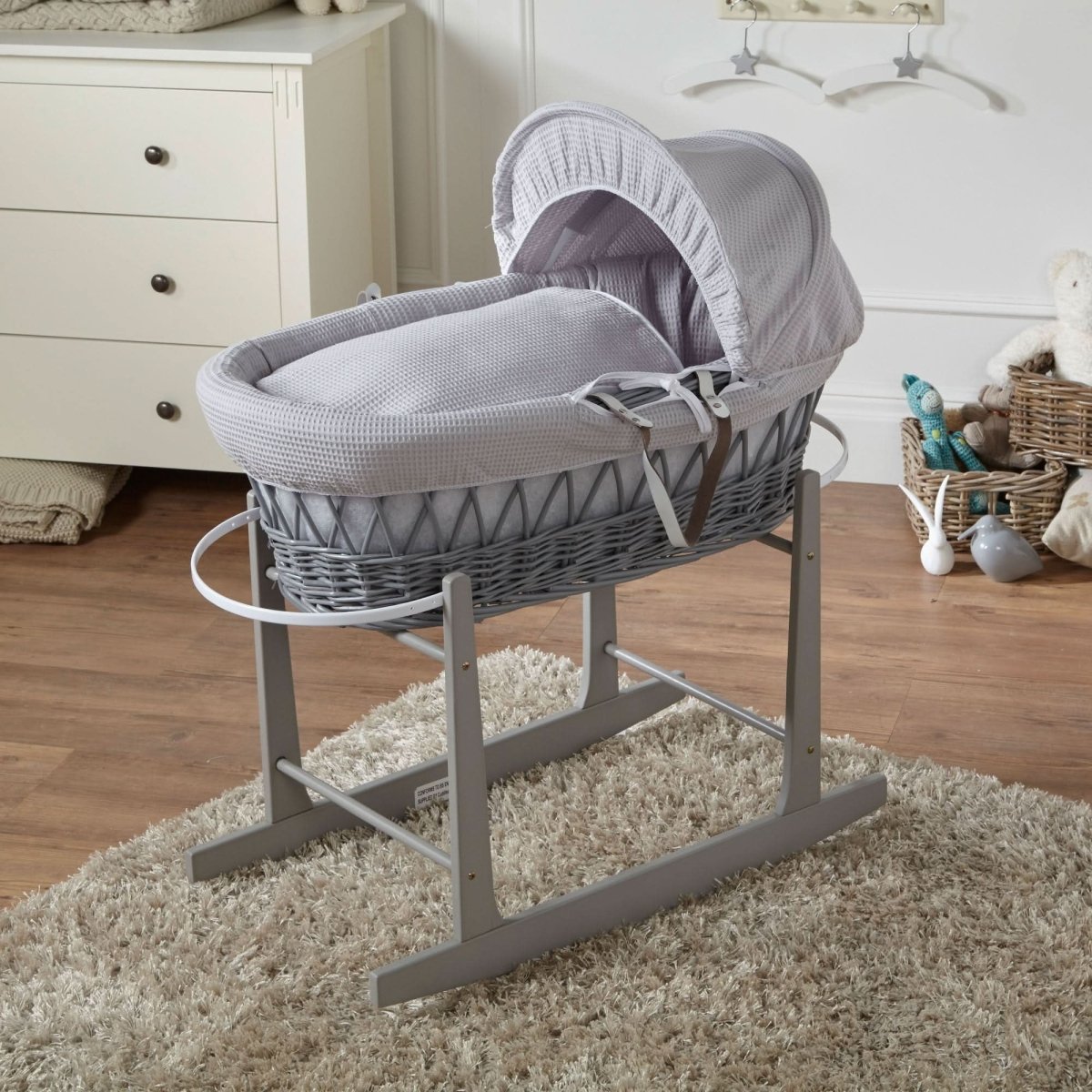 Grey Waffle Grey Wicker Baby Moses Basket With Stand-0