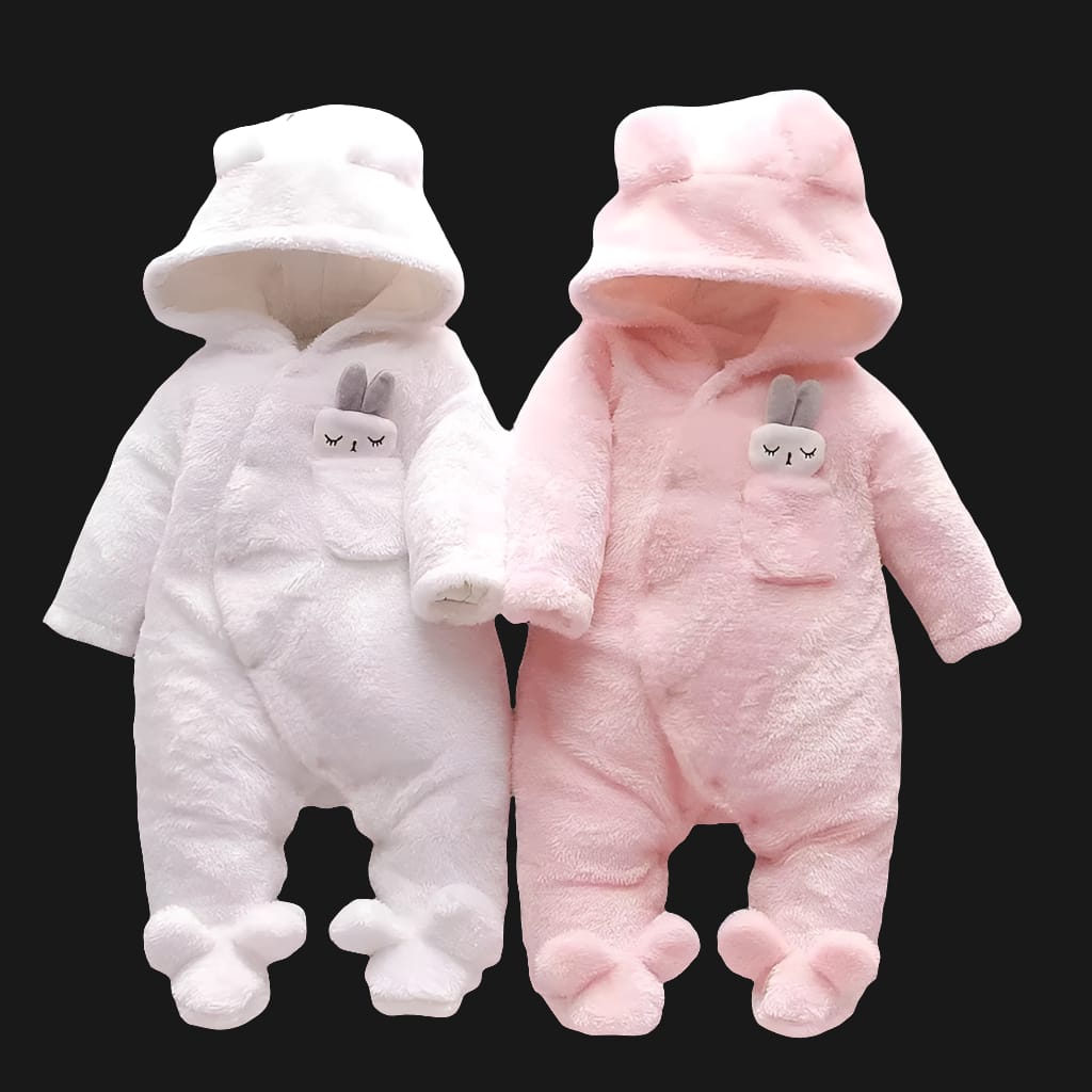 Winter Baby Clothes Baby Girls Baby Boys Unisex Solid Fleece Rabbit Hooded Footed / Footie Long-Sleeve Baby Jumpsuit