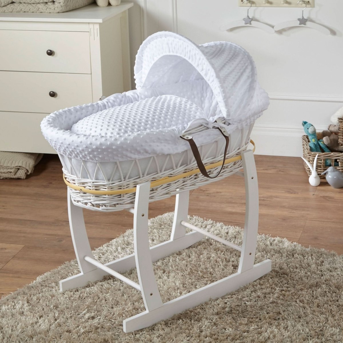 White Dimple White Wicker Baby Moses Basket With Stand-0