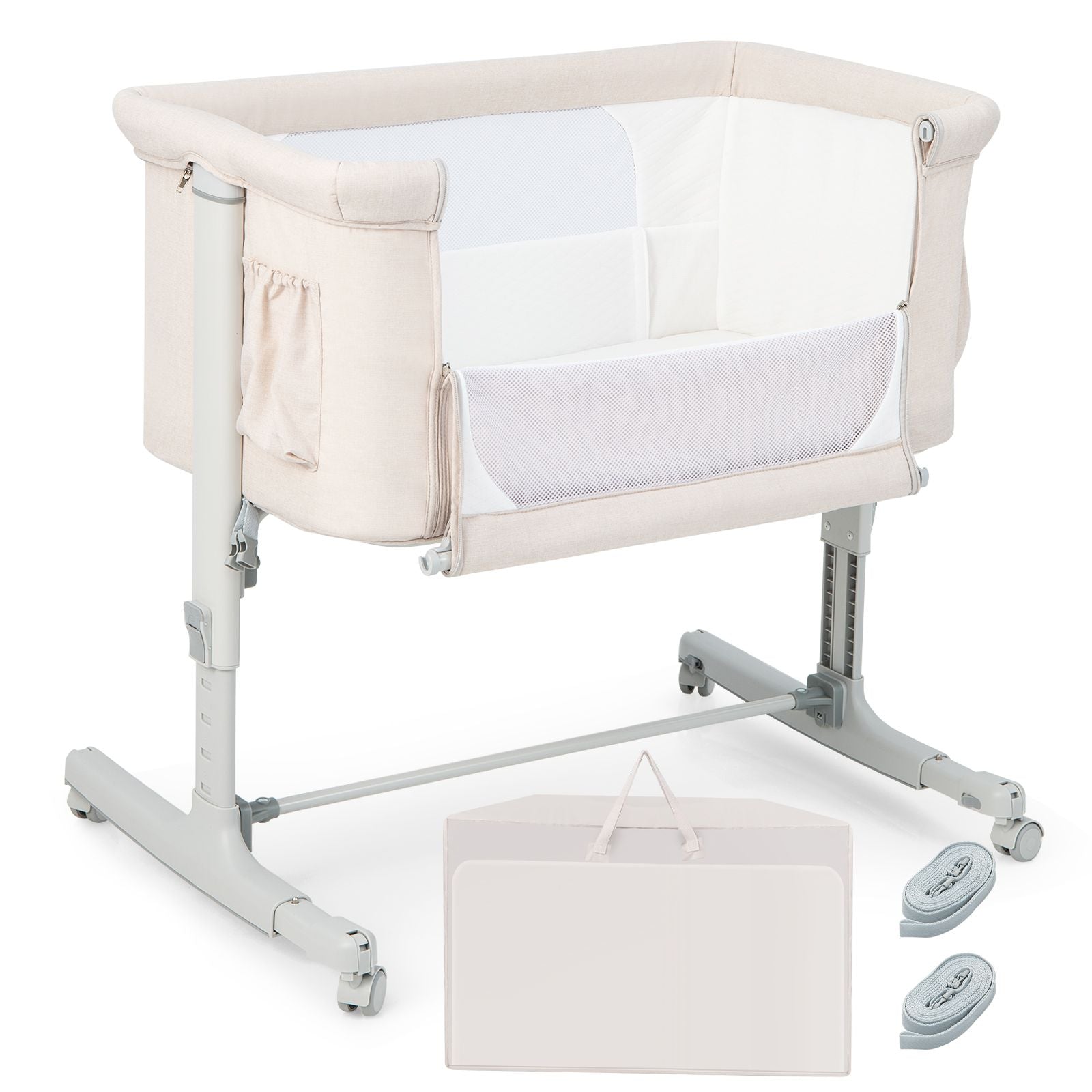 3-In-1 Adjustable Baby Bedside Bassinet with Mattress