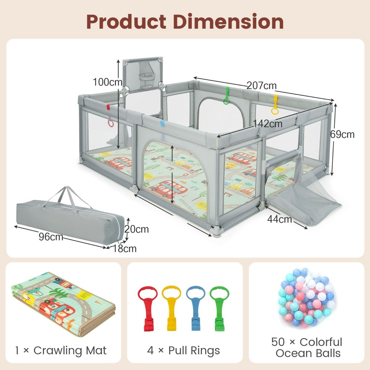 Large Baby Playpen with Mat with Basketball Hoop and Soccer Nets