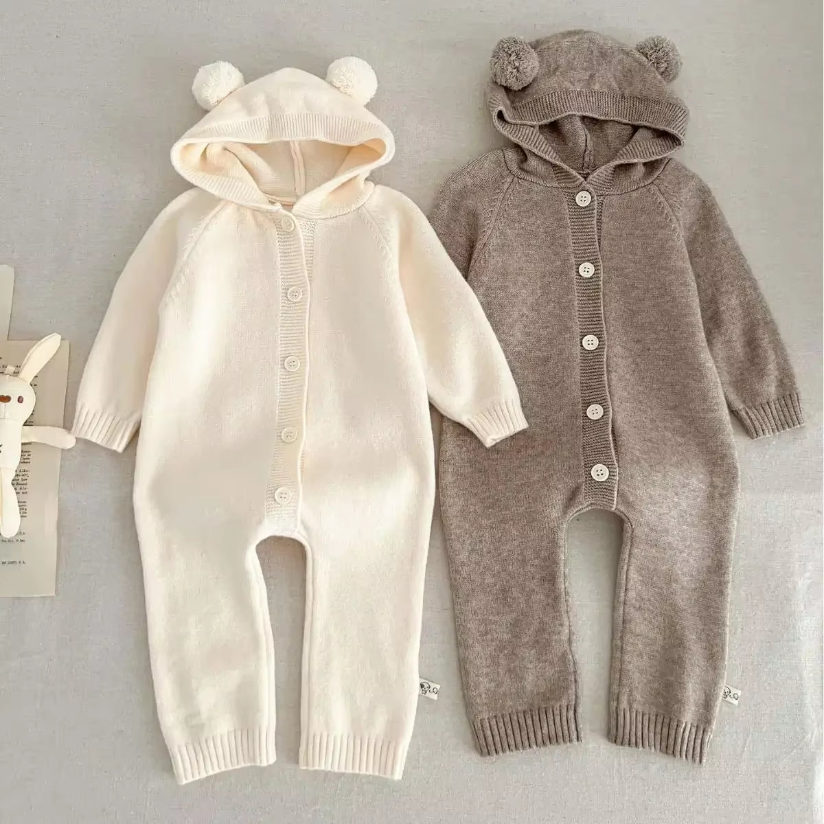 7623 Baby Clothes Knitted Jumpsuit Autumn Cute Little Bear Ears Boy'S One Piece Clothes Knitted Climbing Clothes