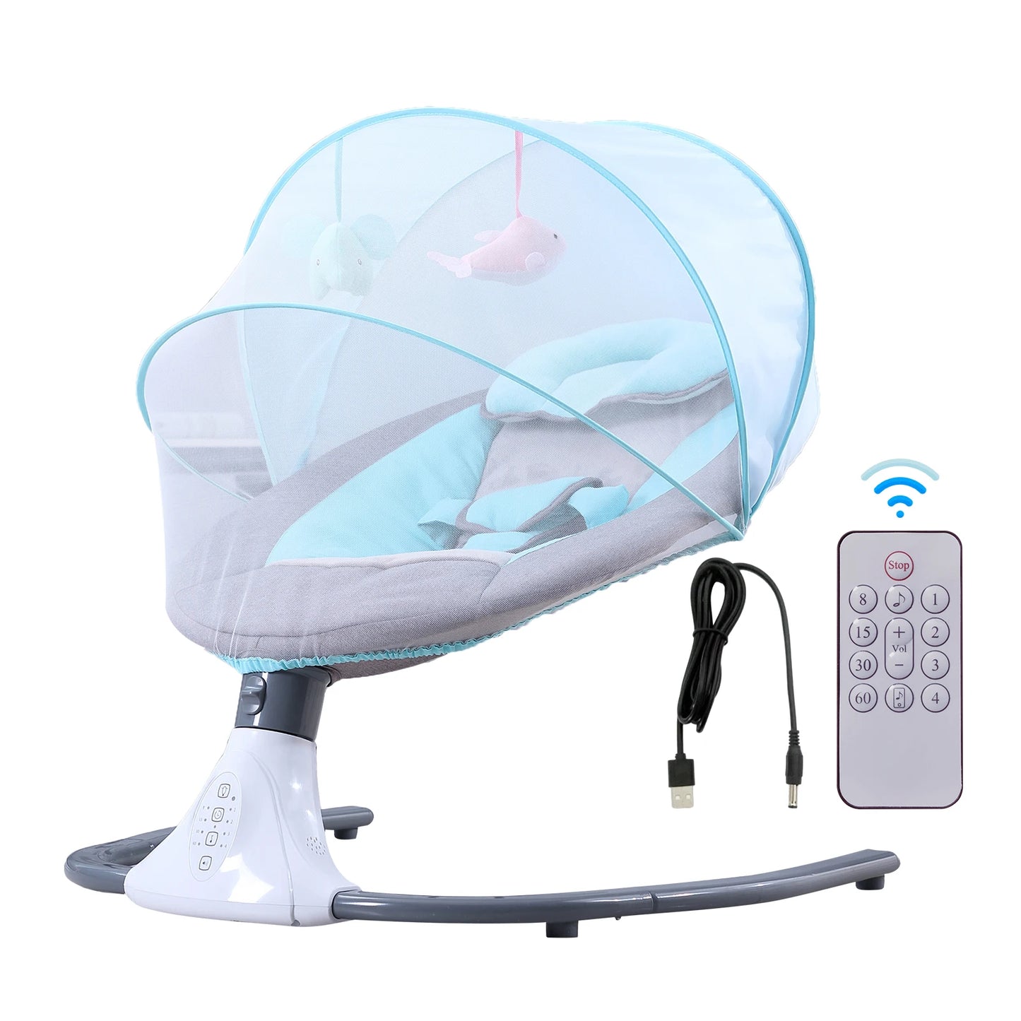 Putybudy S-Y608 Motorized Baby Swing for Infants Baby Rocker 4 Speeds & 4 Timer & 12 Preset Lullabies Supports BT Connection USB