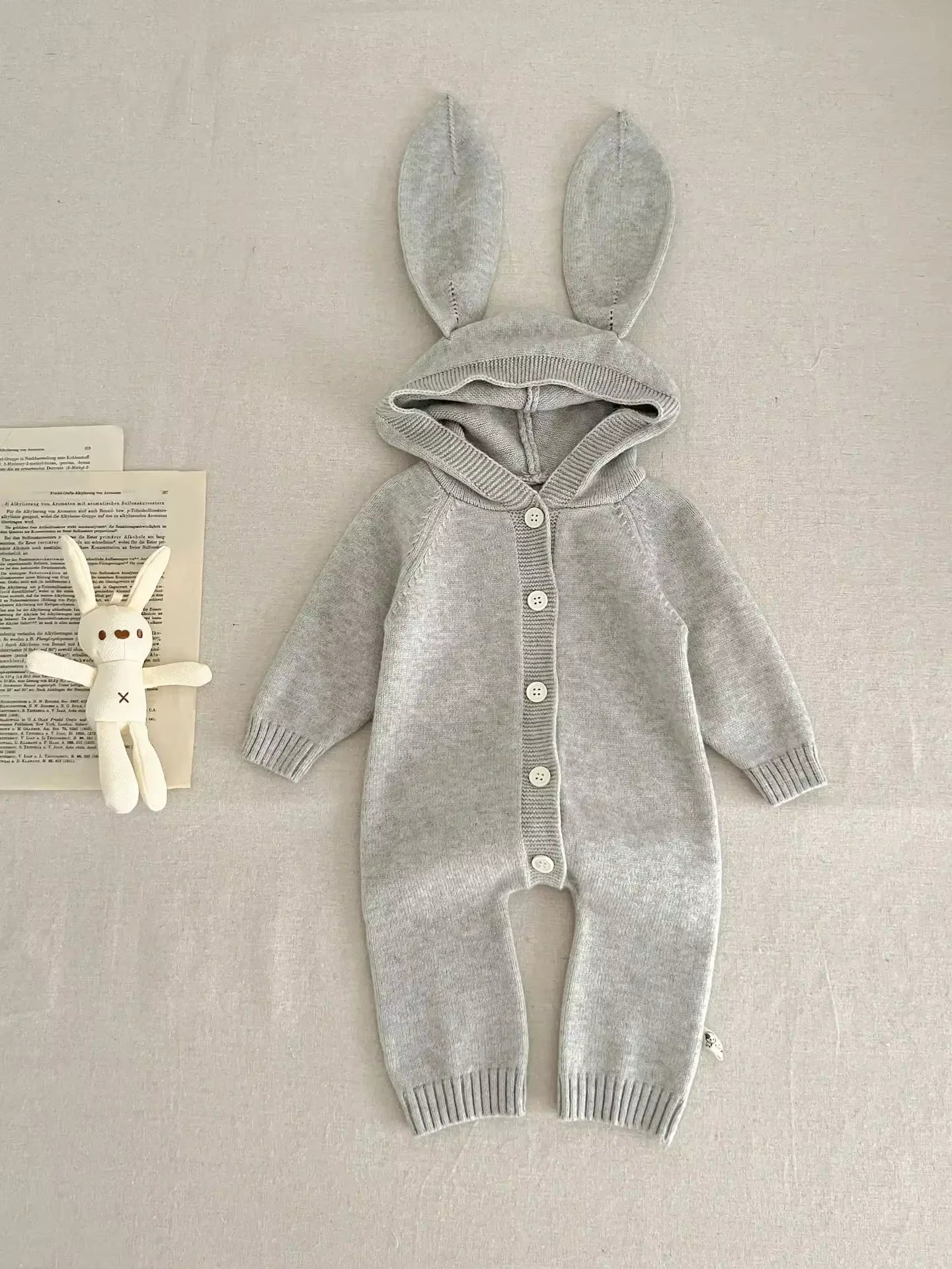 7623 Baby Clothes Knitted Jumpsuit Autumn Cute Little Bear Ears Boy'S One Piece Clothes Knitted Climbing Clothes