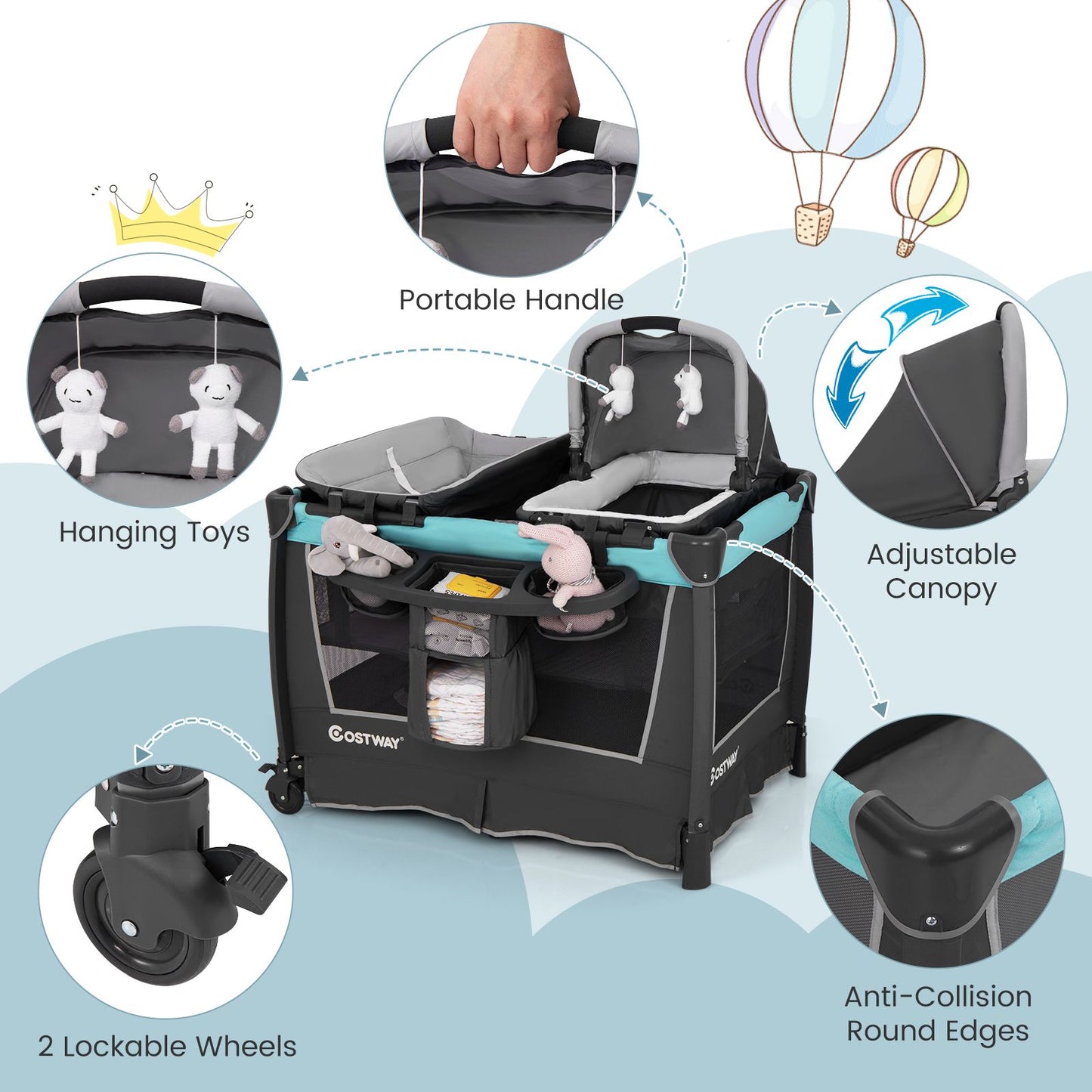 5-In-1 Foldable Pack and Play with Removable Bassinet