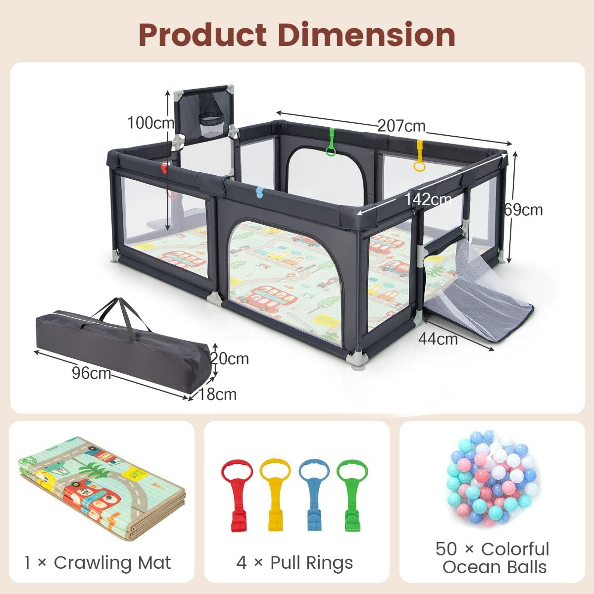 Large Baby Playpen with Mat with Basketball Hoop and Soccer Nets