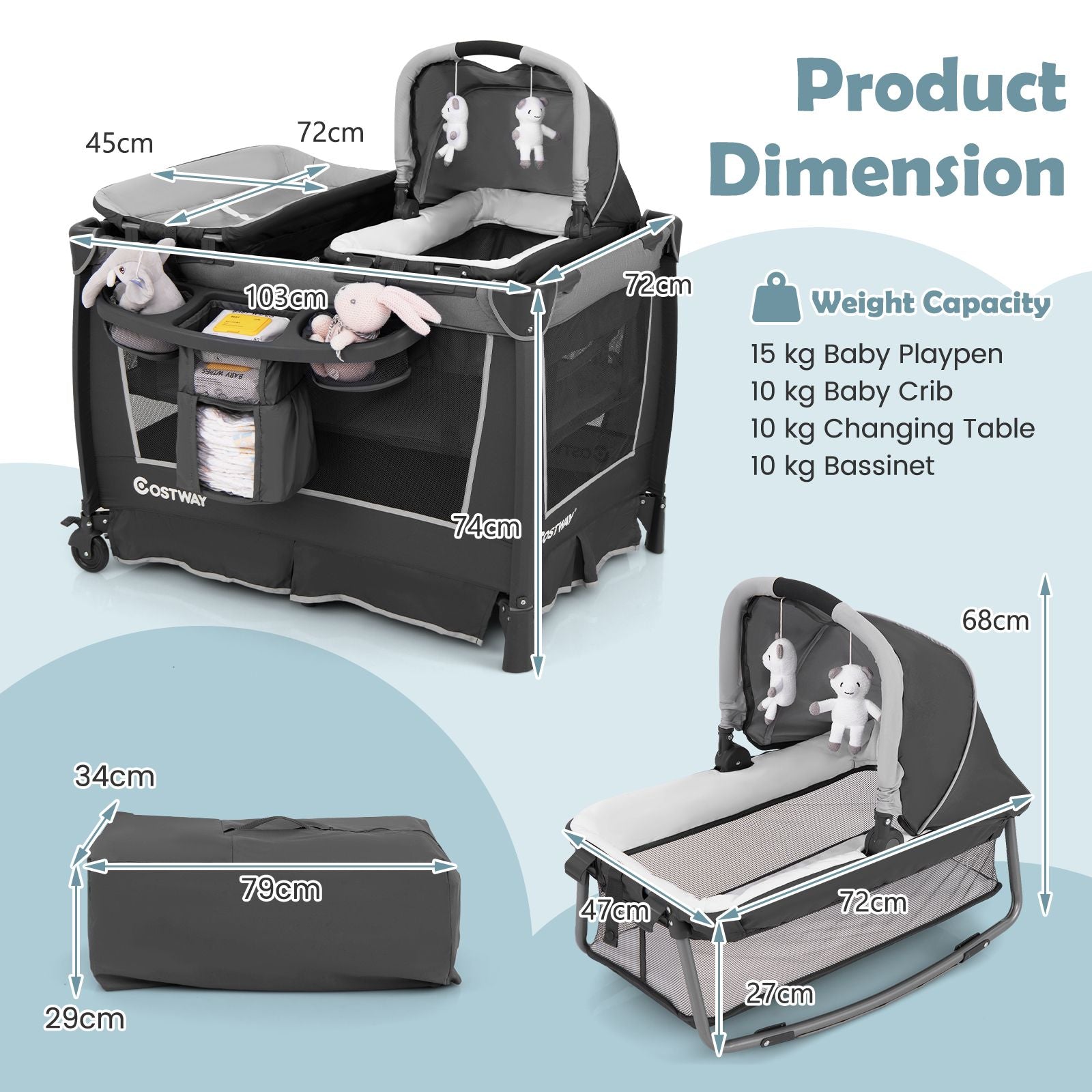 5-In-1 Foldable Pack and Play with Removable Bassinet