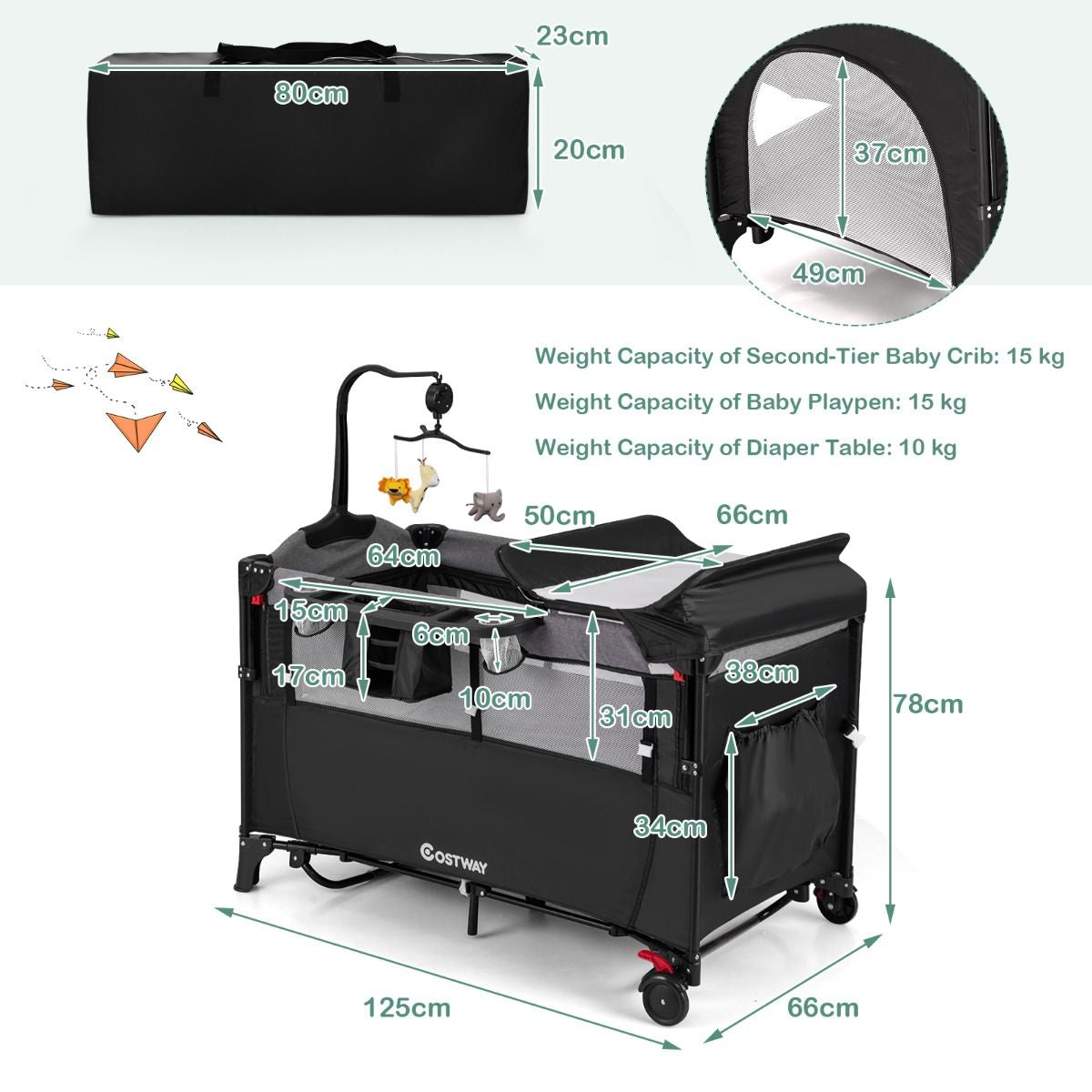 5-In-1 Baby Bassinet Bedside Sleeper with Diaper Changer and Hanging Toys