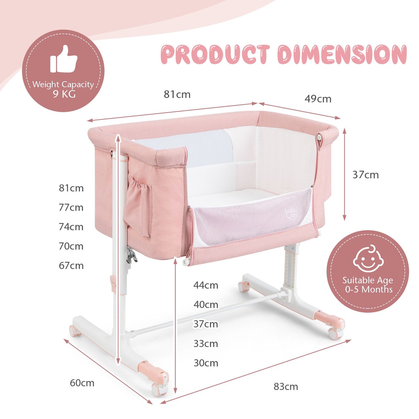 3-In-1 Adjustable Baby Bedside Bassinet with Mattress