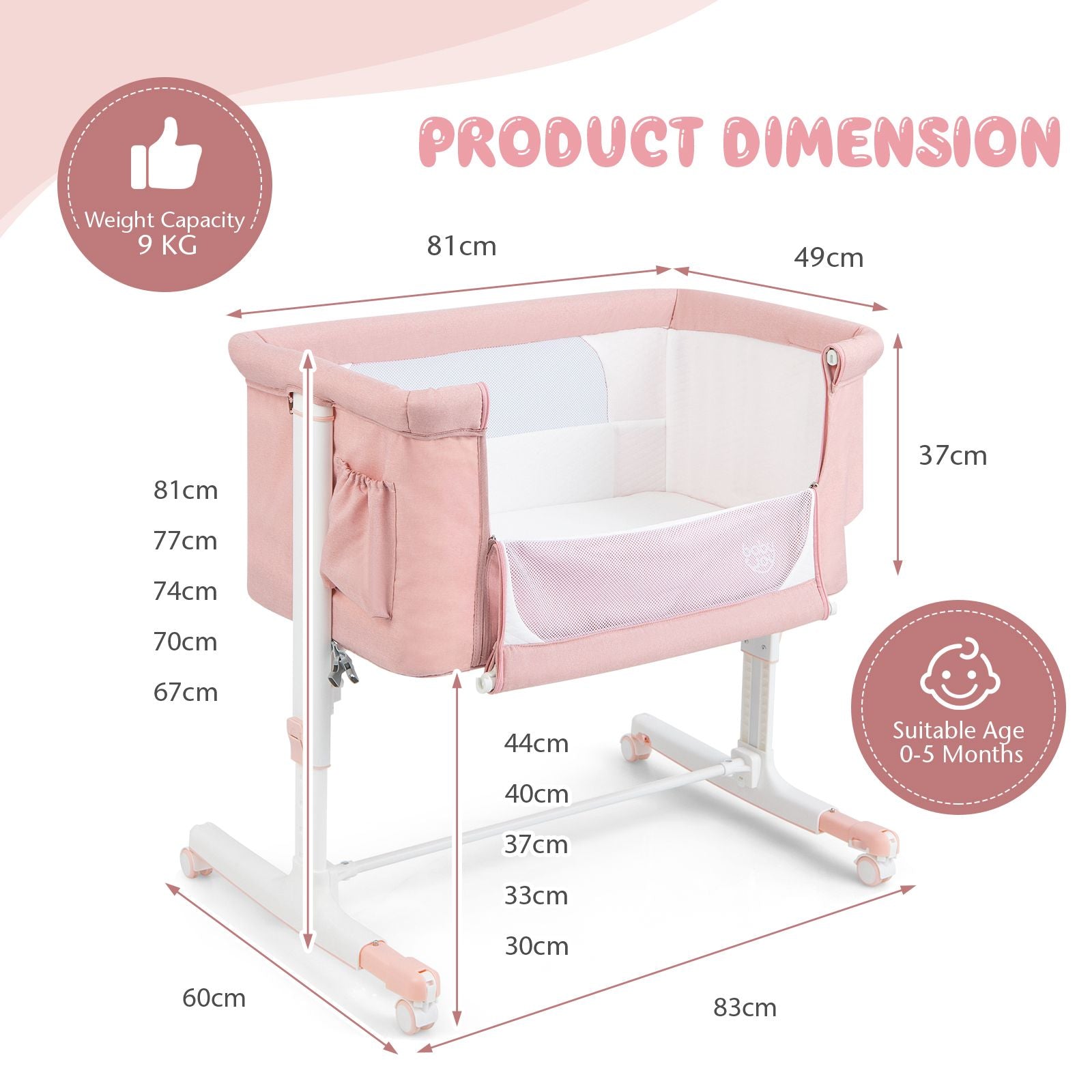 3-In-1 Adjustable Baby Bedside Bassinet with Mattress