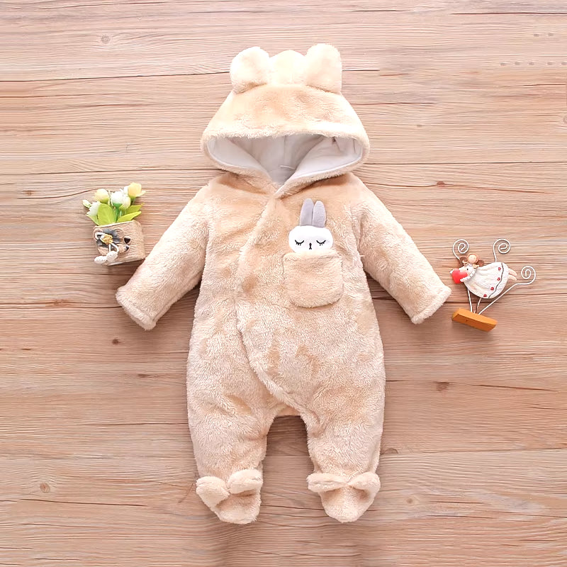 Winter Baby Clothes Baby Girls Baby Boys Unisex Solid Fleece Rabbit Hooded Footed / Footie Long-Sleeve Baby Jumpsuit