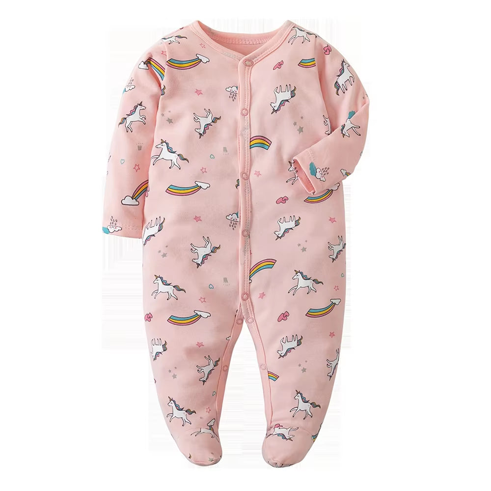 Newborn Footed Pajamas Zipper Girl and Boy Romper Long Sleeve Jumpsuit Cotton Solid White Fashion 0-12 Months Baby Clothes