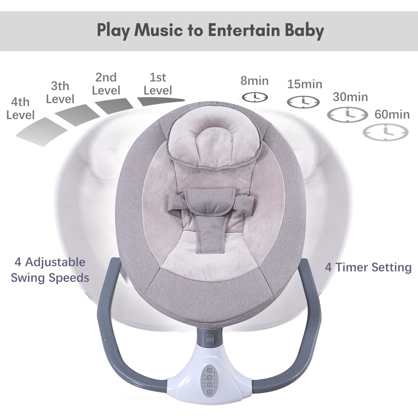 Putybudy S-Y608 Motorized Baby Swing for Infants Baby Rocker 4 Speeds & 4 Timer & 12 Preset Lullabies Supports BT Connection USB