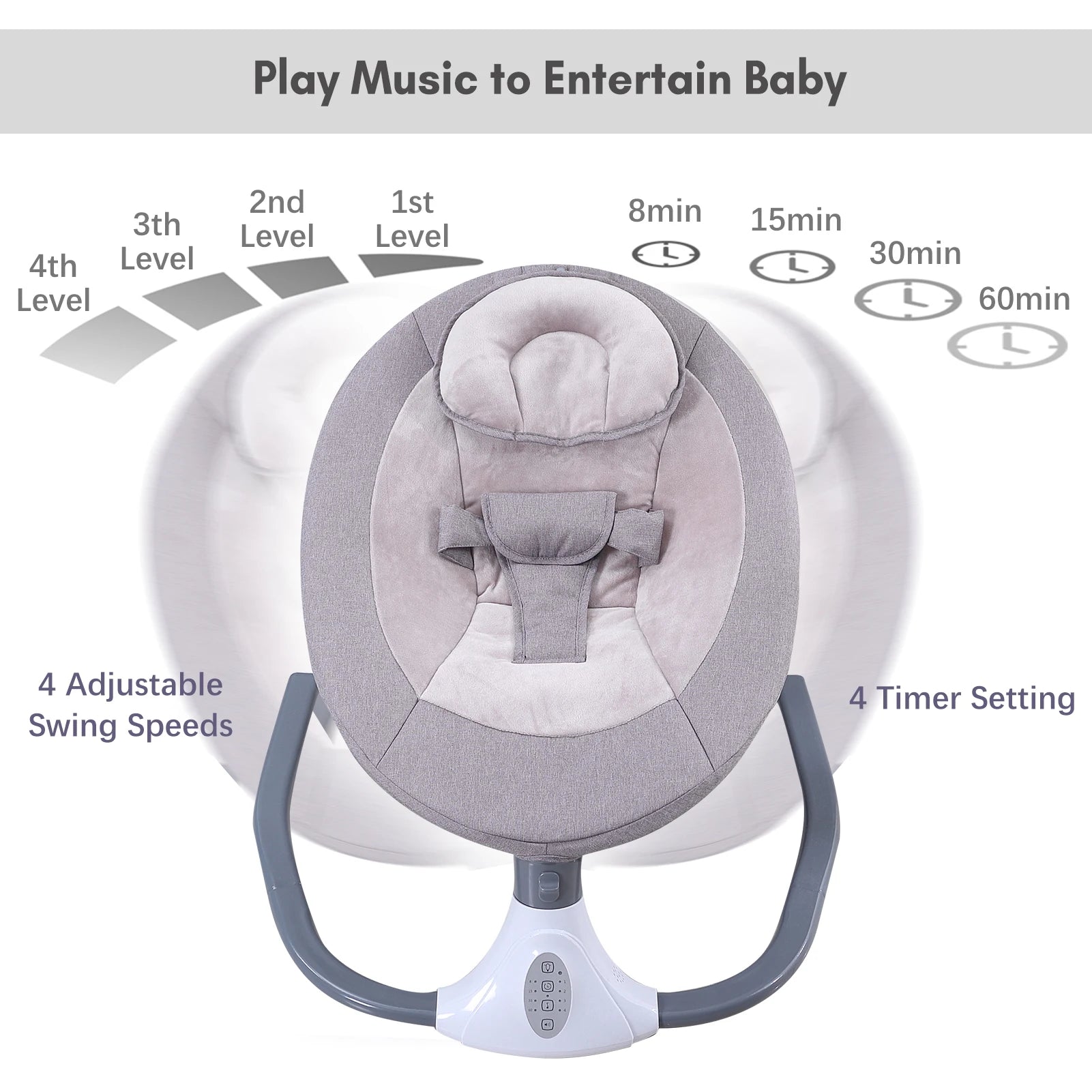 Putybudy S-Y608 Motorized Baby Swing for Infants Baby Rocker 4 Speeds & 4 Timer & 12 Preset Lullabies Supports BT Connection USB