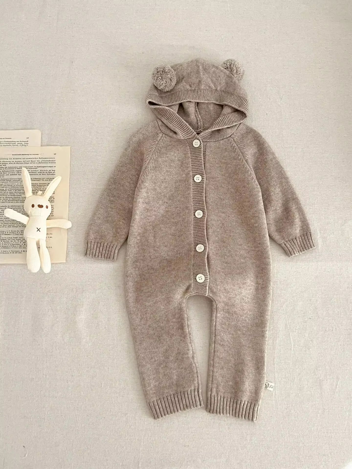 7623 Baby Clothes Knitted Jumpsuit Autumn Cute Little Bear Ears Boy'S One Piece Clothes Knitted Climbing Clothes