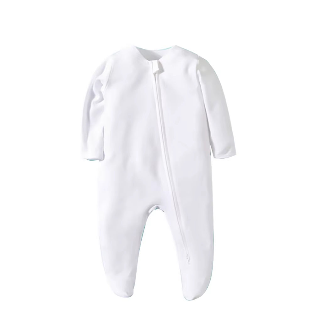 Newborn Footed Pajamas Zipper Girl and Boy Romper Long Sleeve Jumpsuit Cotton Solid White Fashion 0-12 Months Baby Clothes