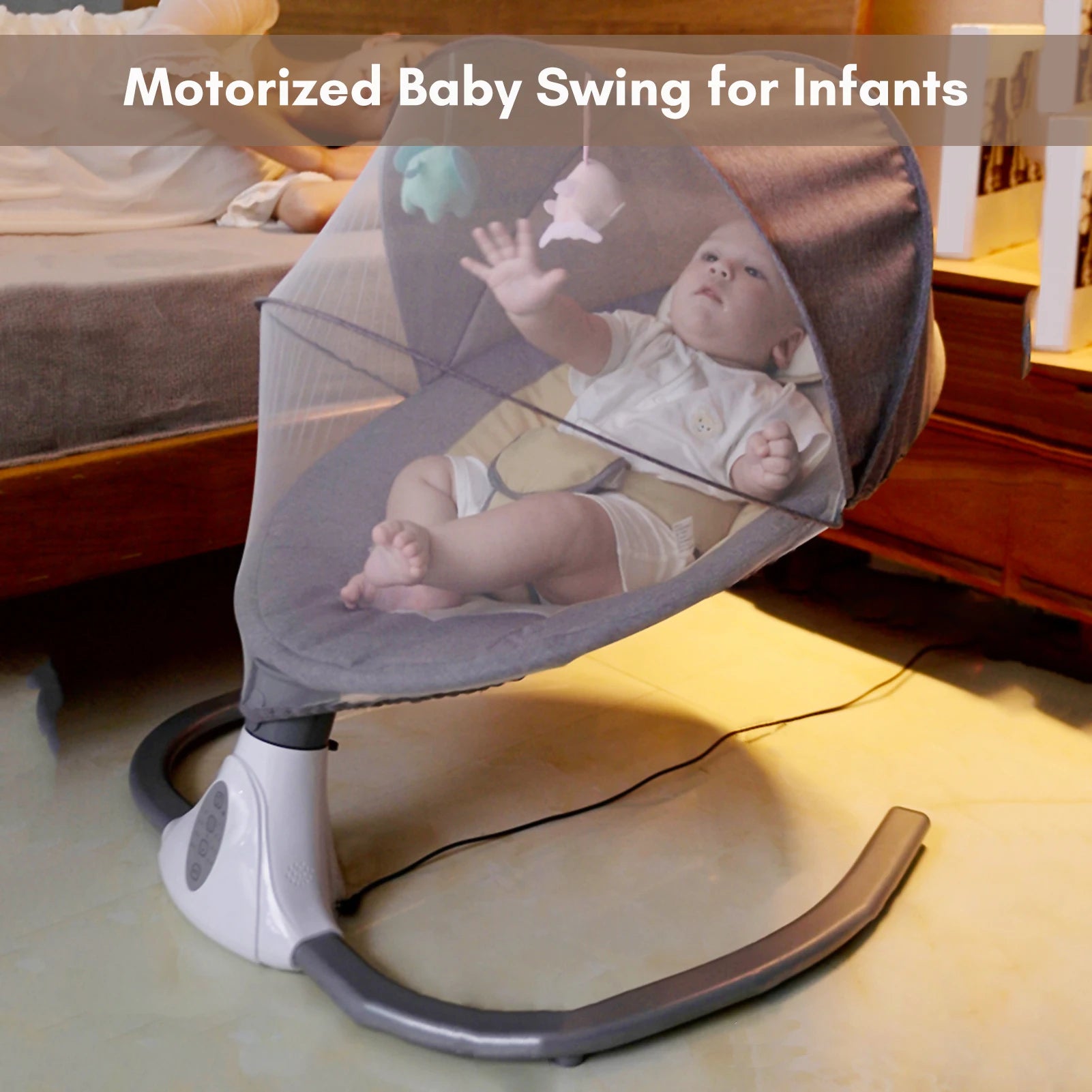 Putybudy S-Y608 Motorized Baby Swing for Infants Baby Rocker 4 Speeds & 4 Timer & 12 Preset Lullabies Supports BT Connection USB