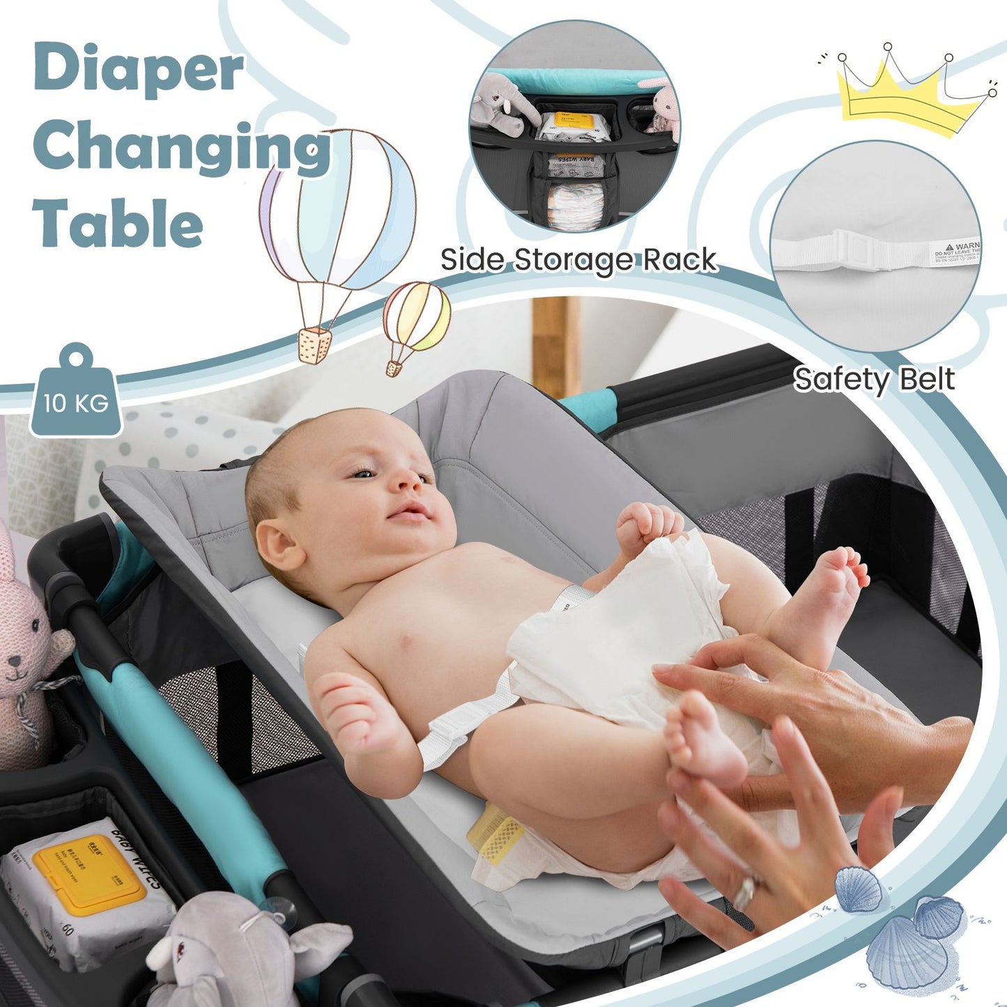 5-In-1 Foldable Pack and Play with Removable Bassinet