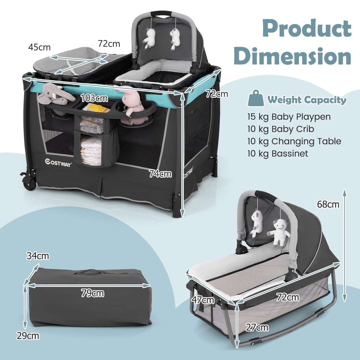 5-In-1 Foldable Pack and Play with Removable Bassinet