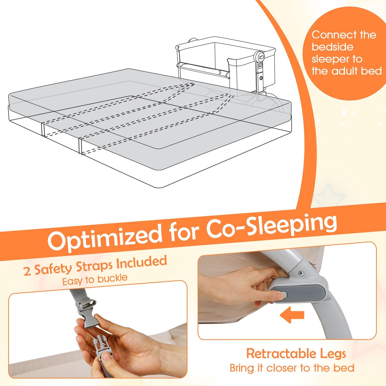 Baby Bassinet Bedside Sleeper with 7-Height Adjustment for Newborns
