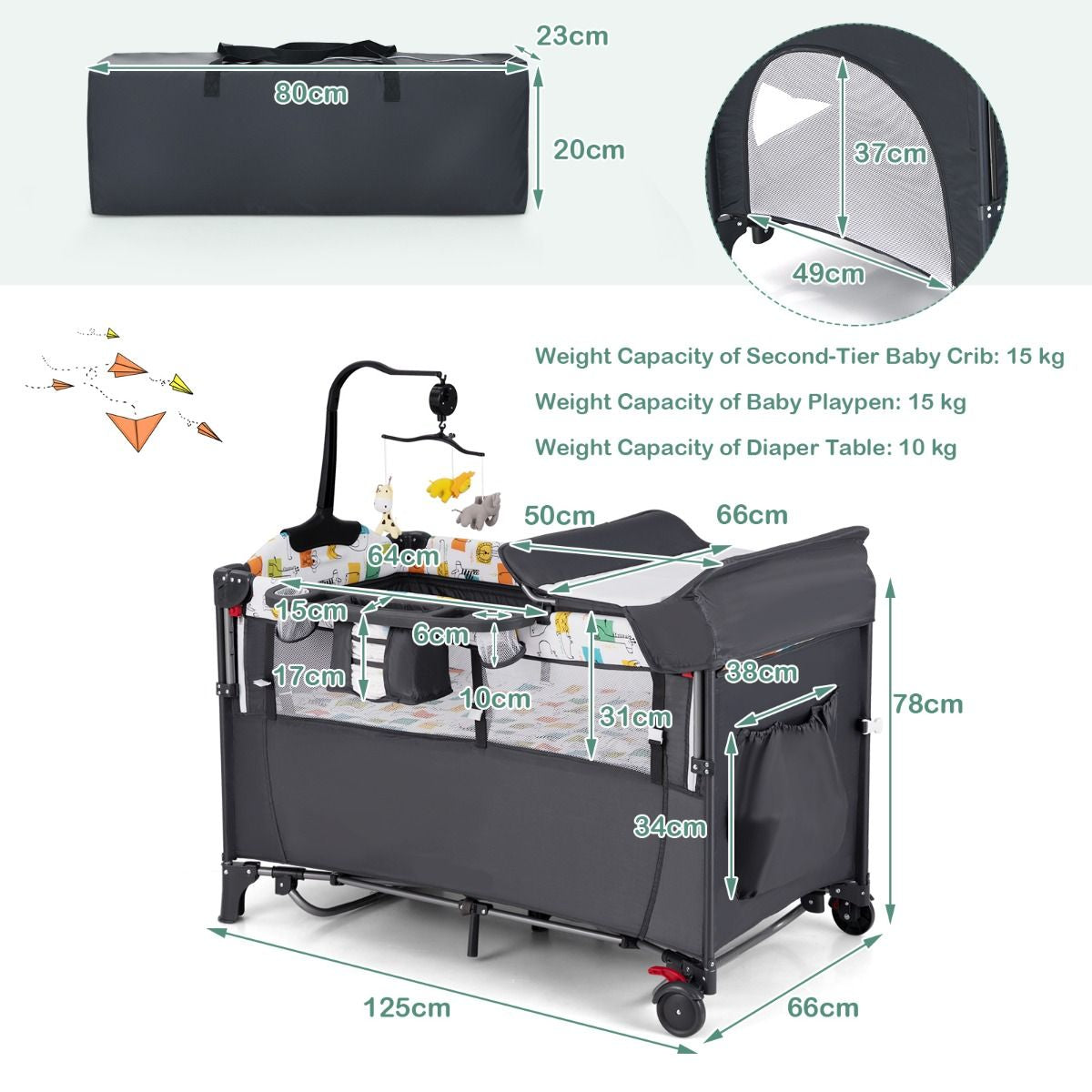 5-In-1 Baby Bassinet Bedside Sleeper with Diaper Changer and Hanging Toys