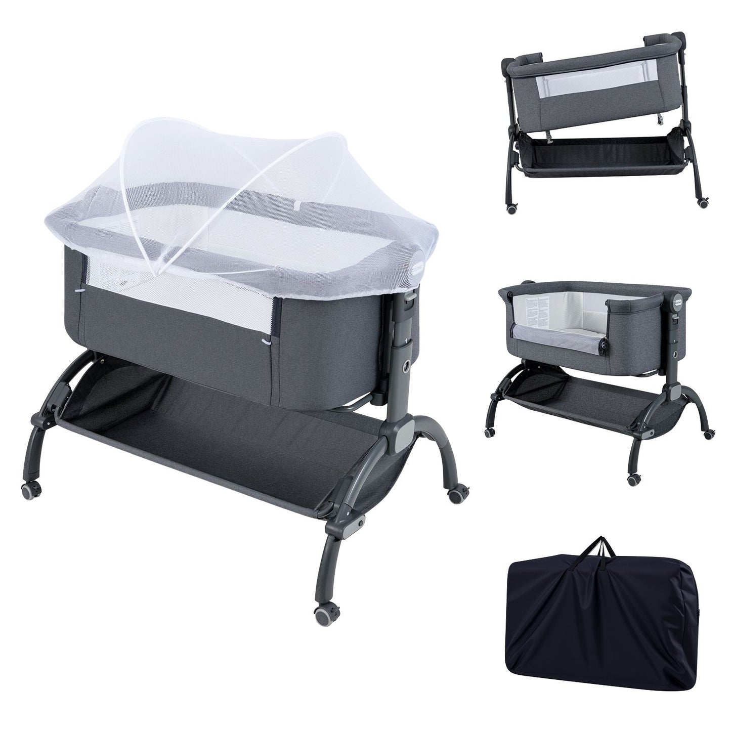 Baby Bassinet Bedside Sleeper with 7-Height Adjustment for Newborns