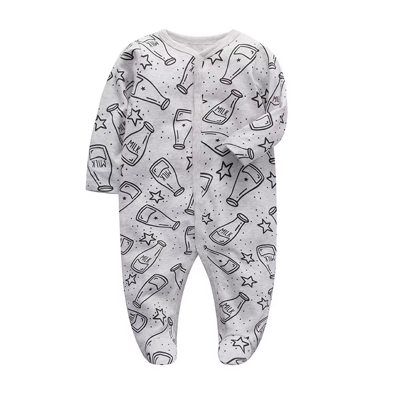 Newborn Footed Pajamas Zipper Girl and Boy Romper Long Sleeve Jumpsuit Cotton Solid White Fashion 0-12 Months Baby Clothes