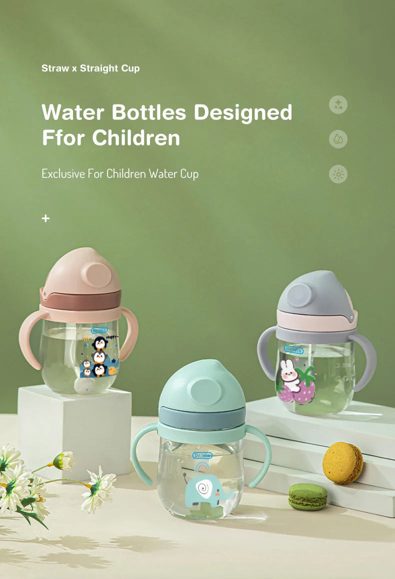 MAMIJOY 2PCS 250ML Baby Learning Drinking Cup With Gravity Ball＆Handle＆Scale Leak-proofHeat Resistance Newborn Water Cup BY01