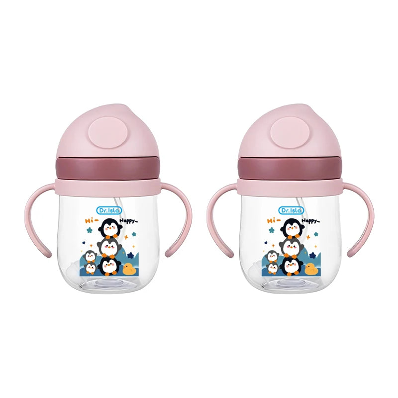 MAMIJOY 2PCS 250ML Baby Learning Drinking Cup With Gravity Ball＆Handle＆Scale Leak-proofHeat Resistance Newborn Water Cup BY01