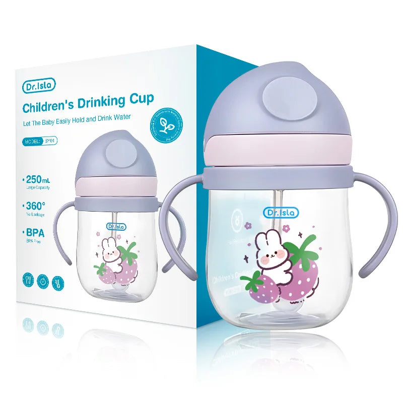 MAMIJOY 2PCS 250ML Baby Learning Drinking Cup With Gravity Ball＆Handle＆Scale Leak-proofHeat Resistance Newborn Water Cup BY01