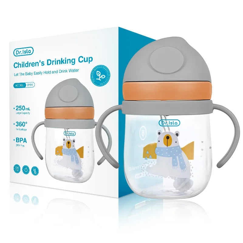 MAMIJOY 2PCS 250ML Baby Learning Drinking Cup With Gravity Ball＆Handle＆Scale Leak-proofHeat Resistance Newborn Water Cup BY01