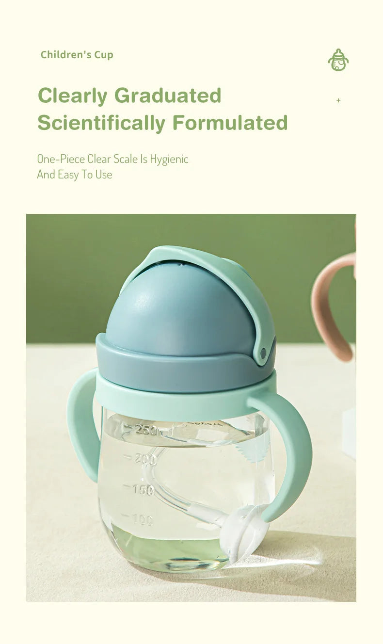 MAMIJOY 2PCS 250ML Baby Learning Drinking Cup With Gravity Ball＆Handle＆Scale Leak-proofHeat Resistance Newborn Water Cup BY01