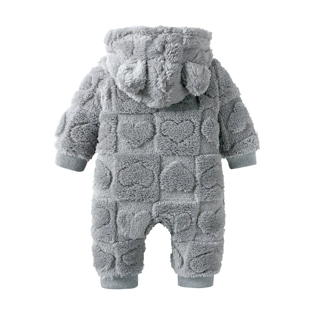 Baby Romper Winter Thicken Fleece Hooded Newborn Cute Bear Clothes Toddler Jumpsuits Zipper Infant Clothes Newborn Pyjamas