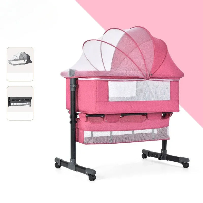 Portable Baby Crib Convertible Bassinet Multi-Functional Foldable Travel Bed with Wheels for Nursery Room Newborns Toddlers