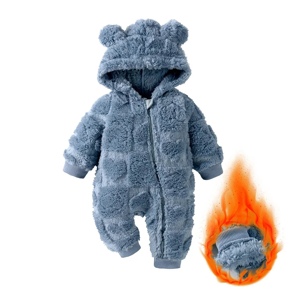 Baby Romper Winter Thicken Fleece Hooded Newborn Cute Bear Clothes Toddler Jumpsuits Zipper Infant Clothes Newborn Pyjamas