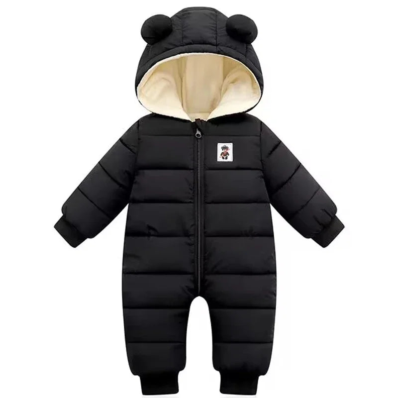 Baby jumpsuit winter new plush and thick hooded down climbing suit for babies to go out and hug clothes, newborn cotton jacket
