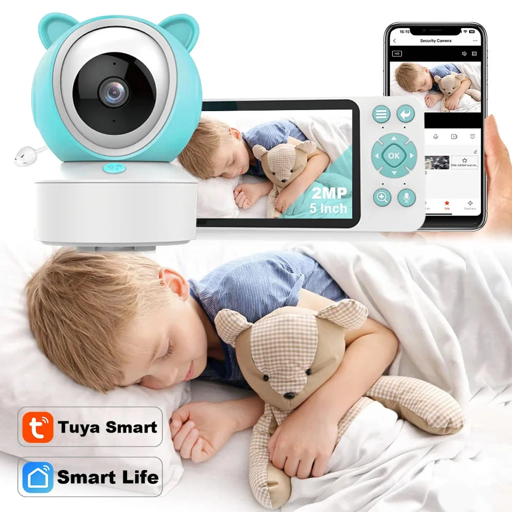 Tuya Smart WiFi Baby Cry Sound Detection Audio Video Baby Monitor PTZ Infrared 5Inch Monitor Camera 1080P Phone APP Remote View
