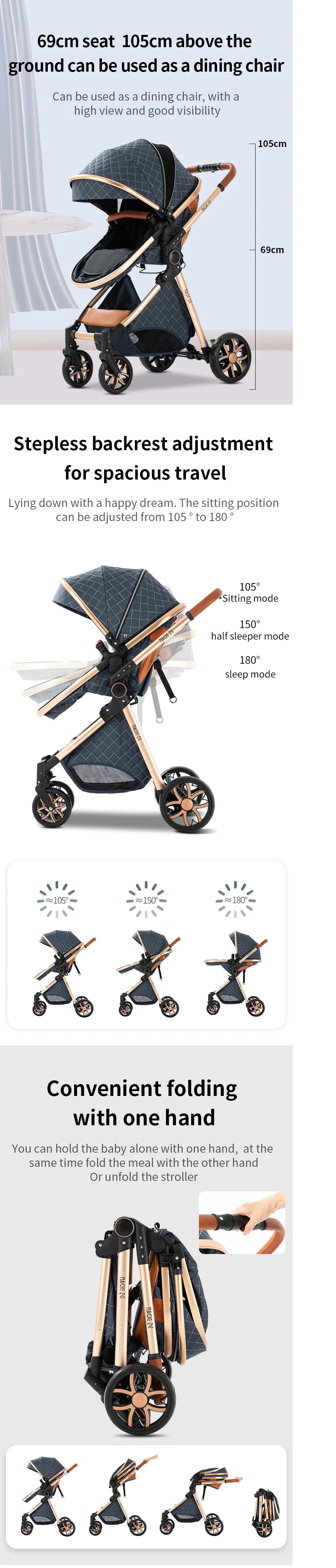 Baby Stroller lightweight strollers 3 in 1 Stroller Baby Walker Baby Trolley 588 Baby Stroller Car for Newborn Baby Travel pram