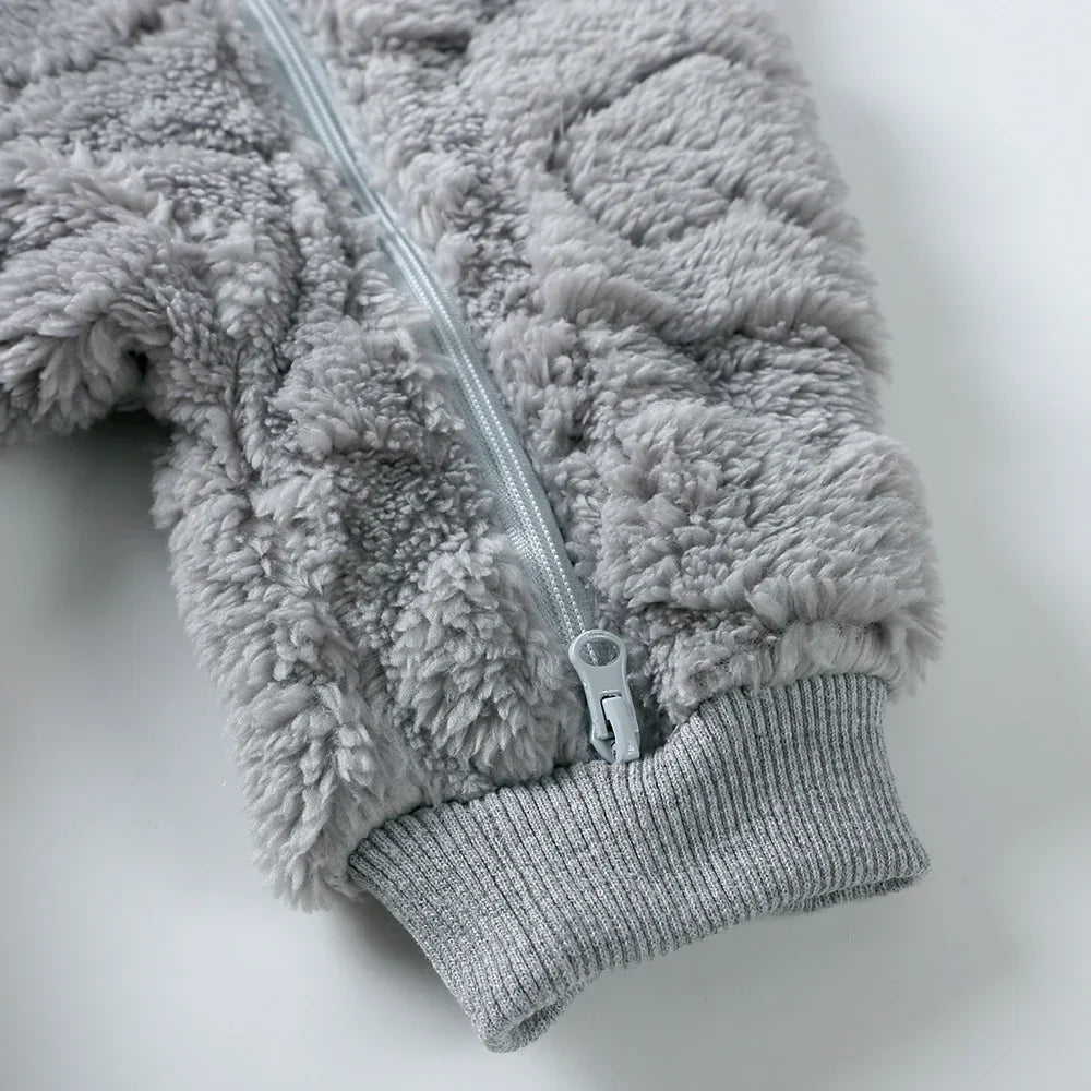Baby Romper Winter Thicken Fleece Hooded Newborn Cute Bear Clothes Toddler Jumpsuits Zipper Infant Clothes Newborn Pyjamas
