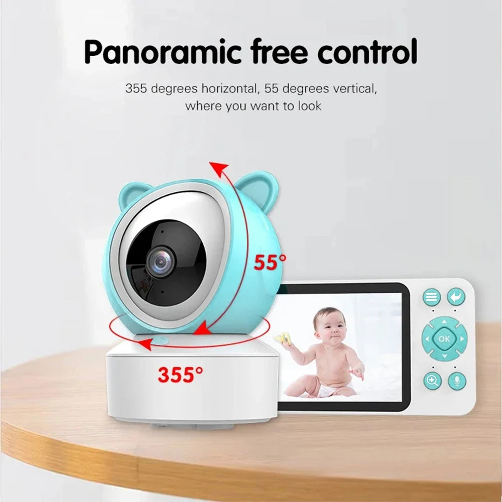 Tuya Smart WiFi Baby Cry Sound Detection Audio Video Baby Monitor PTZ Infrared 5Inch Monitor Camera 1080P Phone APP Remote View