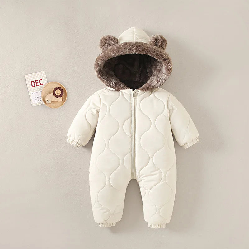 Boys New born baby clothes Autumn Winter Fleece-Lined Hooded Romper Pants Perfect for Outdoor toddler girl little girls clothing
