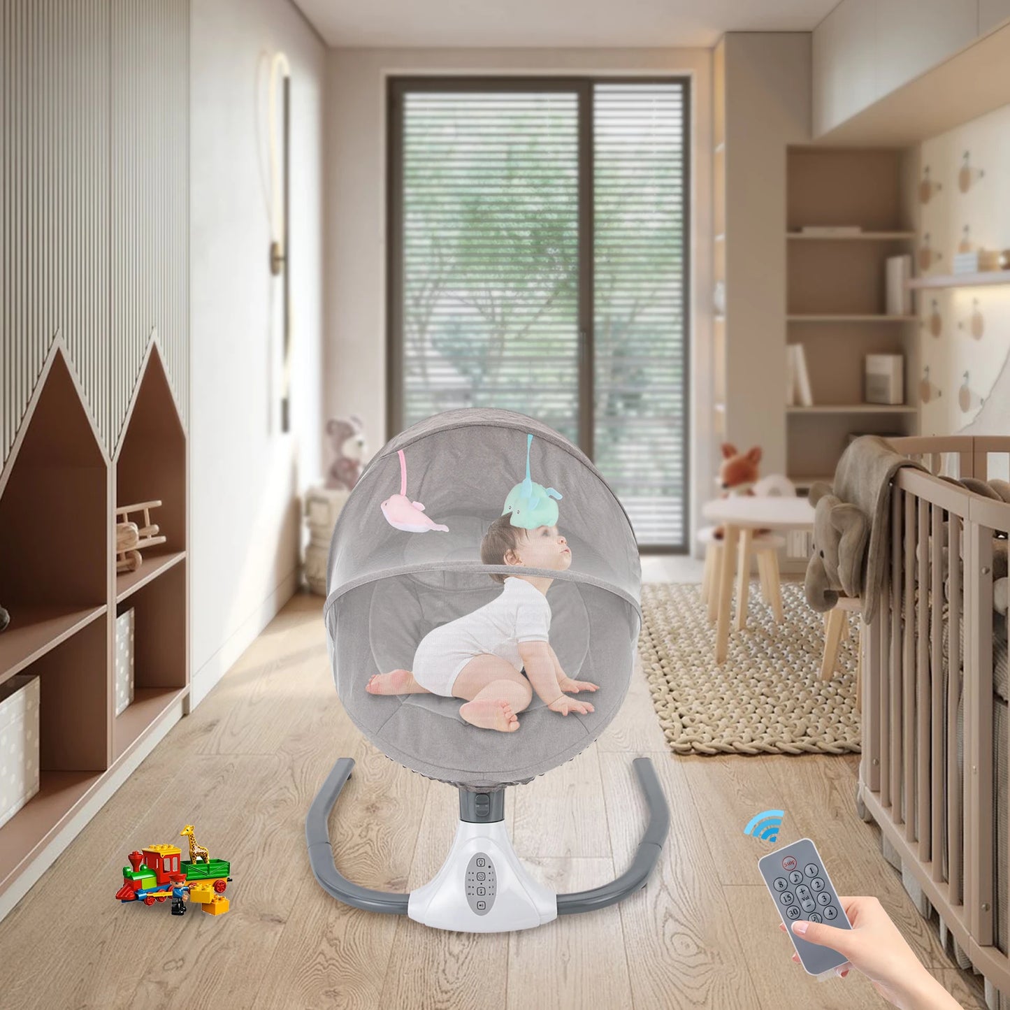 Electric Baby Swings for Infants to Toddler,Rocking Bedside Sleeper W/Wheels Travel Bag Music Speake for Newborn Boys and Girls