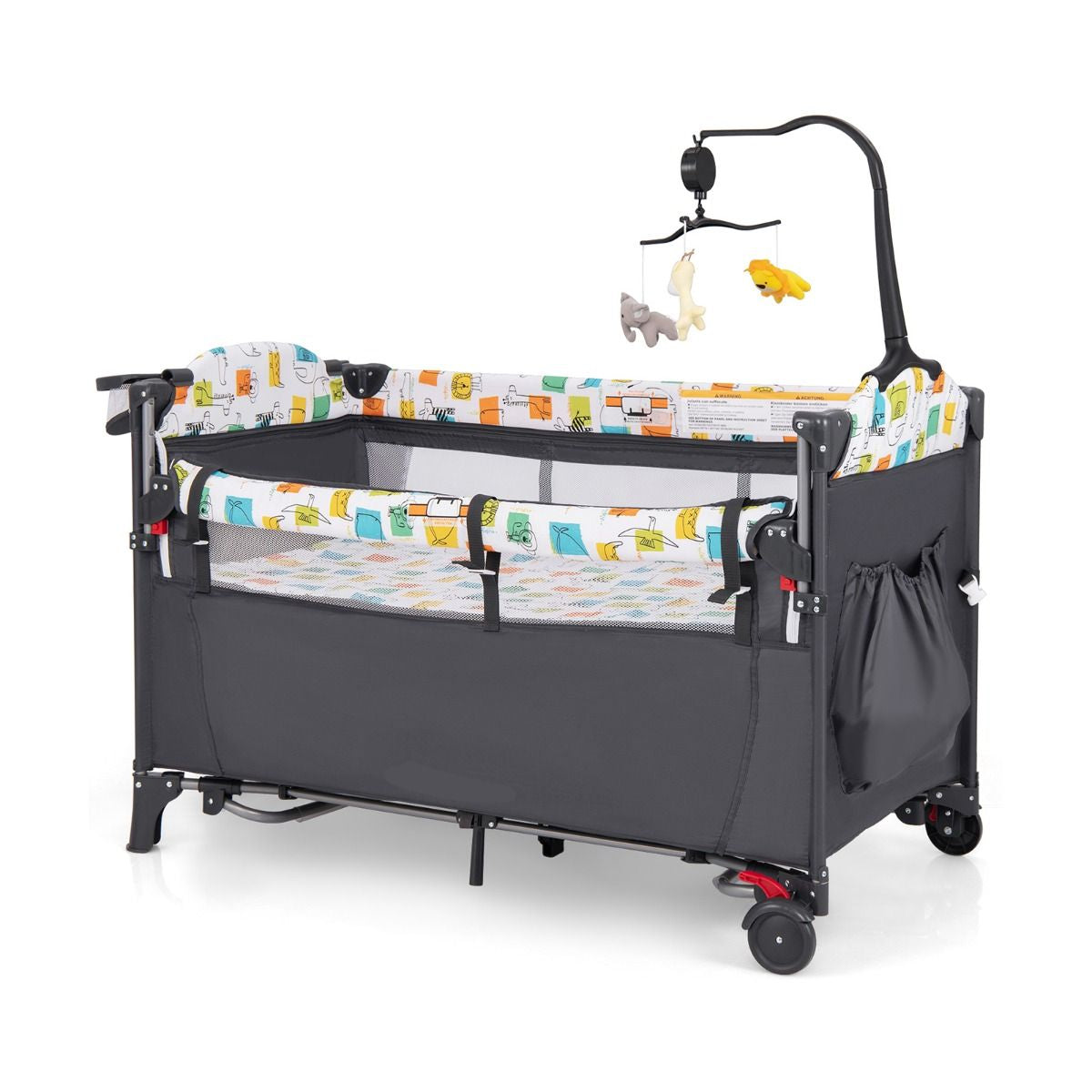 5-In-1 Baby Bassinet Bedside Sleeper with Diaper Changer and Hanging Toys