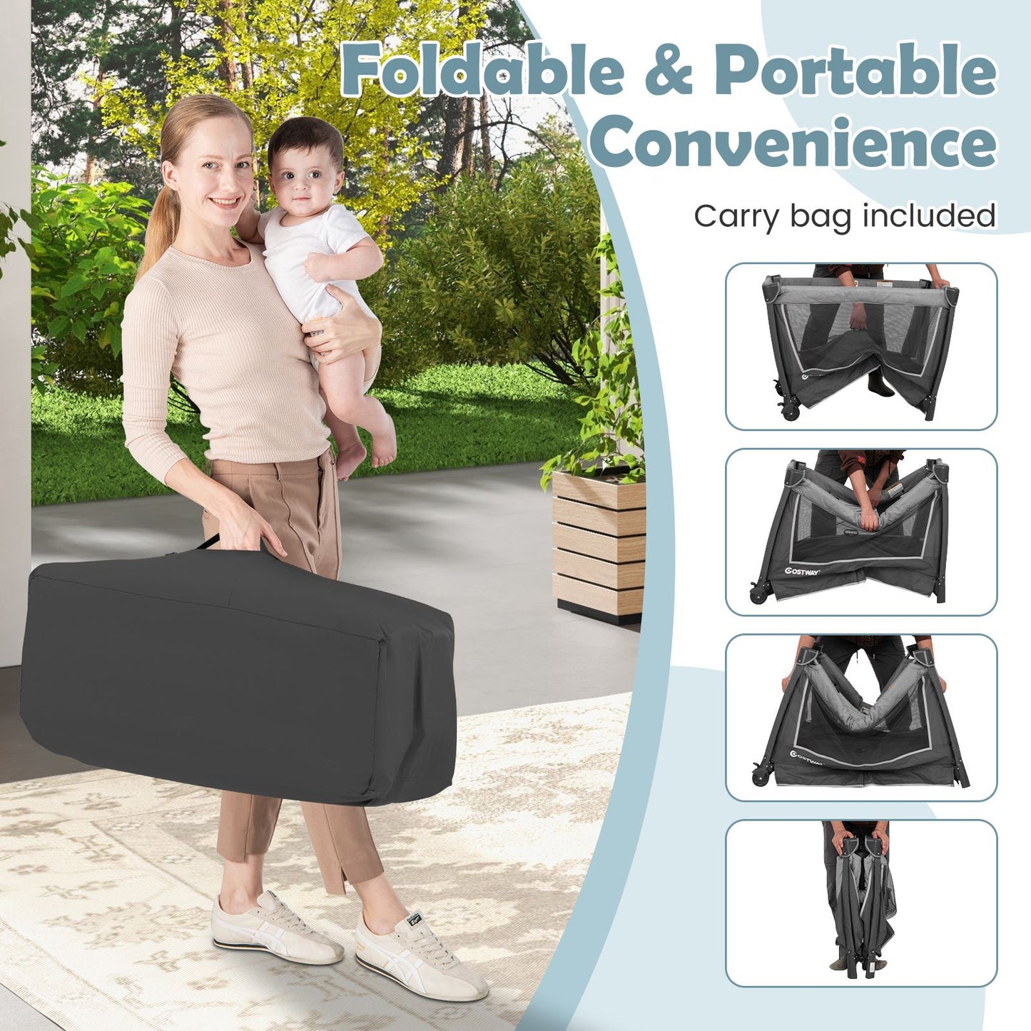 5-In-1 Foldable Pack and Play with Removable Bassinet