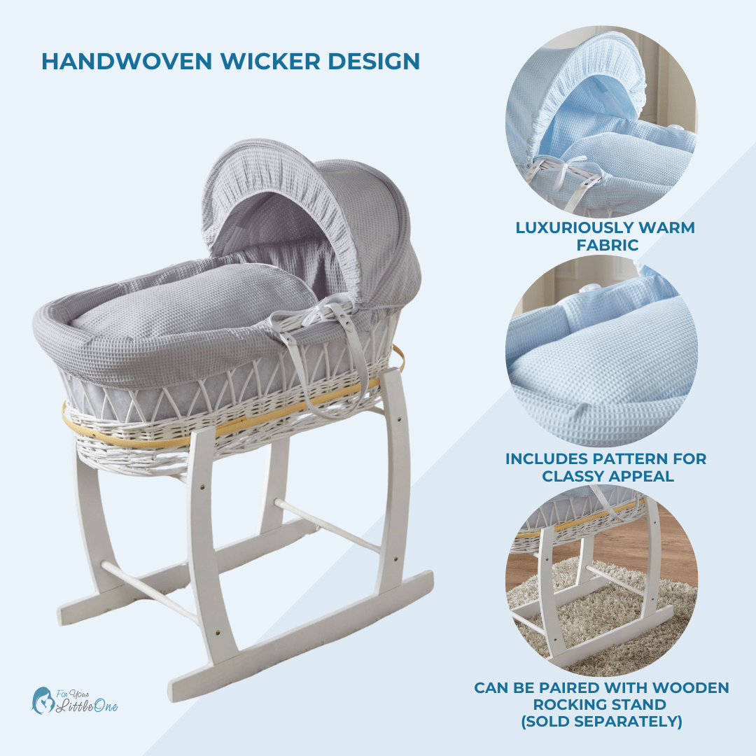 White Dimple White Wicker Baby Moses Basket With Stand-1