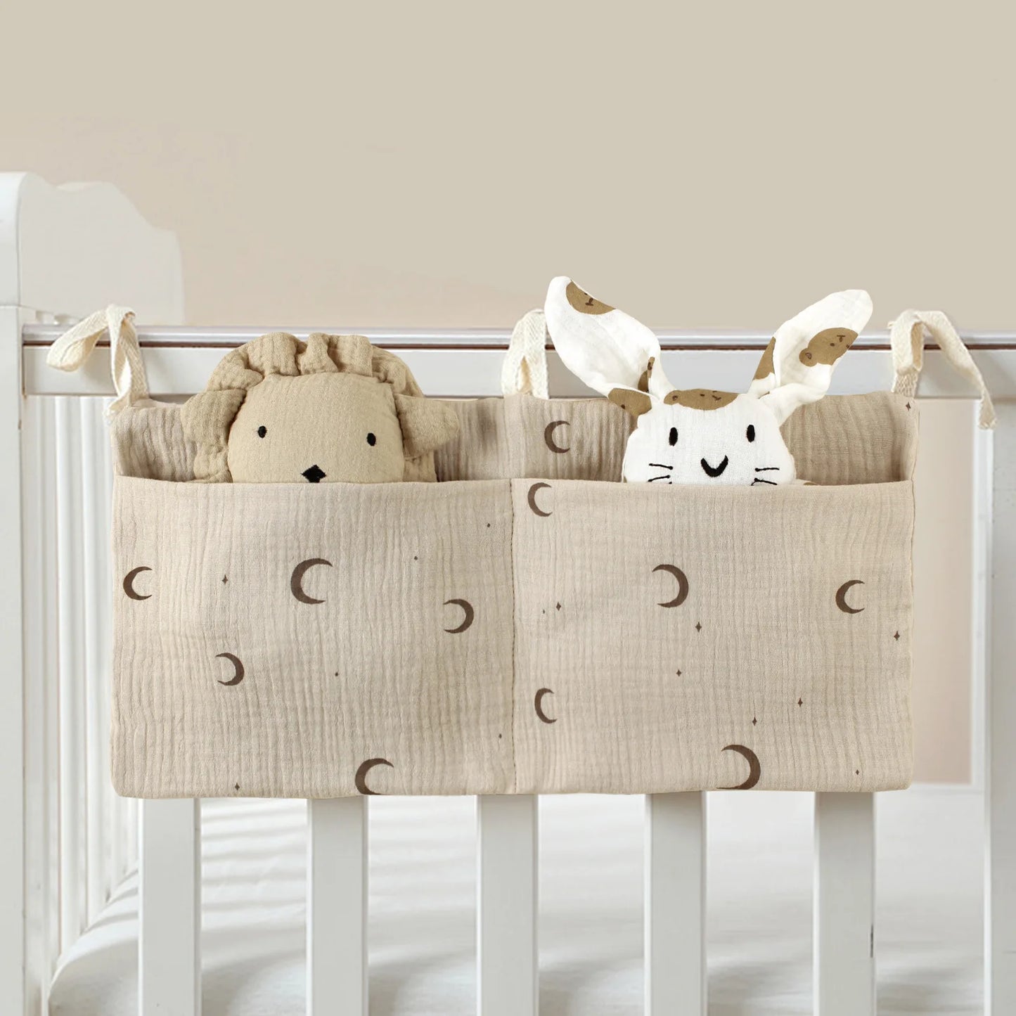 Baby Crib Organizer Cot Caddy Bed Storage Bag 2 Pockets Bedside Hanging Diaper Nursery Toys Bag Diapers Stroller Organize