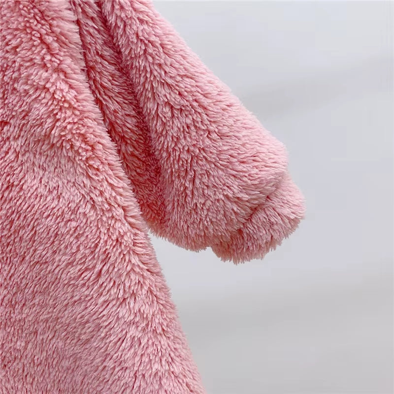 Autumn Baby Rompers Cute Bear Hooded Toddler Boys Rompers Warm Fleece Newborn Baby Clothes