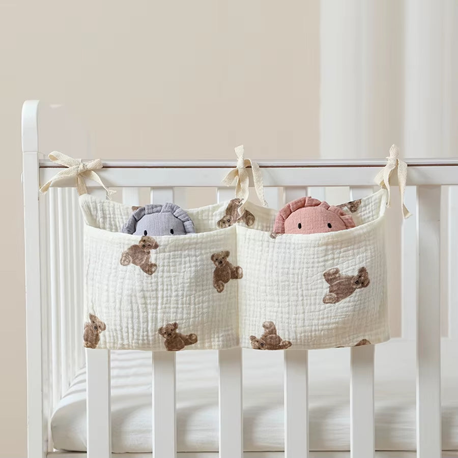 Baby Crib Organizer Cot Caddy Bed Storage Bag 2 Pockets Bedside Hanging Diaper Nursery Toys Bag Diapers Stroller Organize