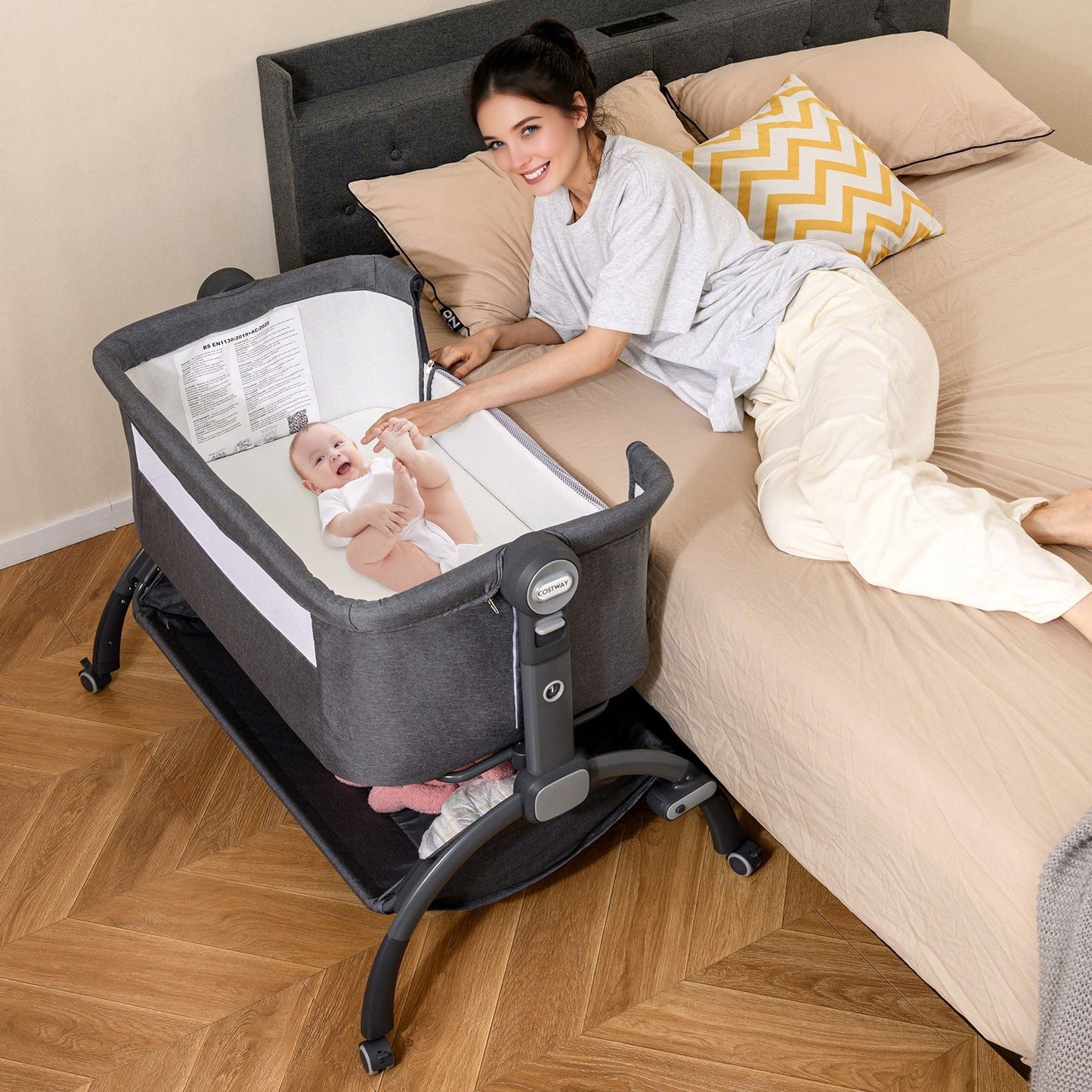 Baby Bassinet Bedside Sleeper with 7-Height Adjustment for Newborns