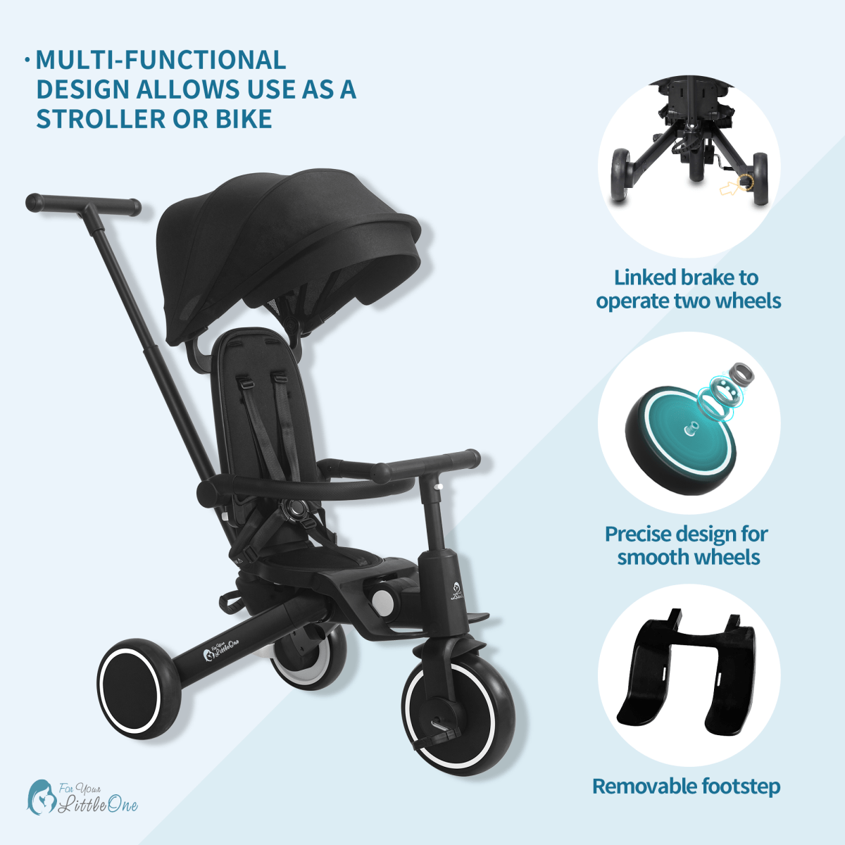 Foryourlittleone Xplor 6 in 1 Foldable Trike - Jet Black (10m-5y)-2